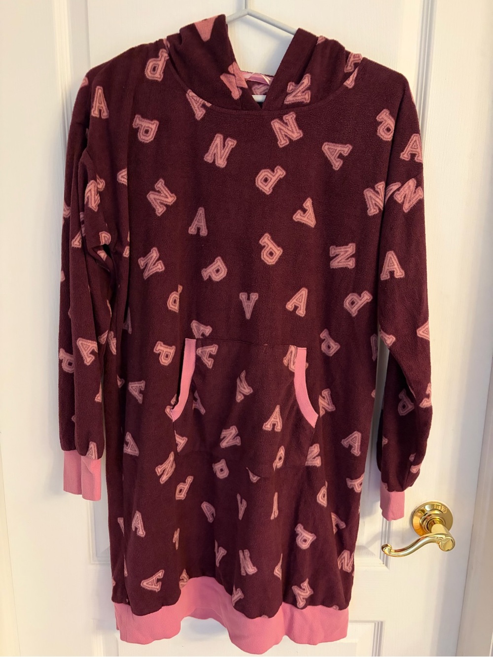 La Vie en Rose Womens Maroon and Pink Hooded Pajama Dress